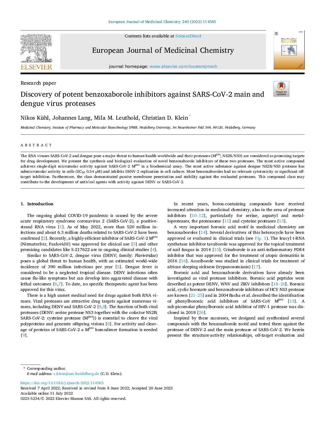 Bacteria – Escherichia coli – SARS-CoV-2 Mpro – Protein purification – Germany – OS – 2022