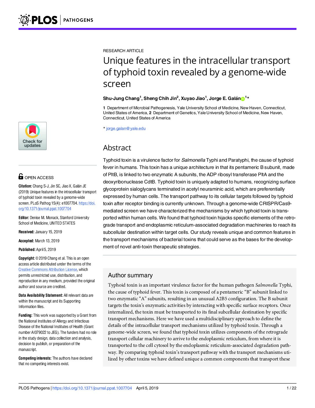 Bacteria – Escherichia coli – Salmonella Typhi – Toxin purification – US – 2019