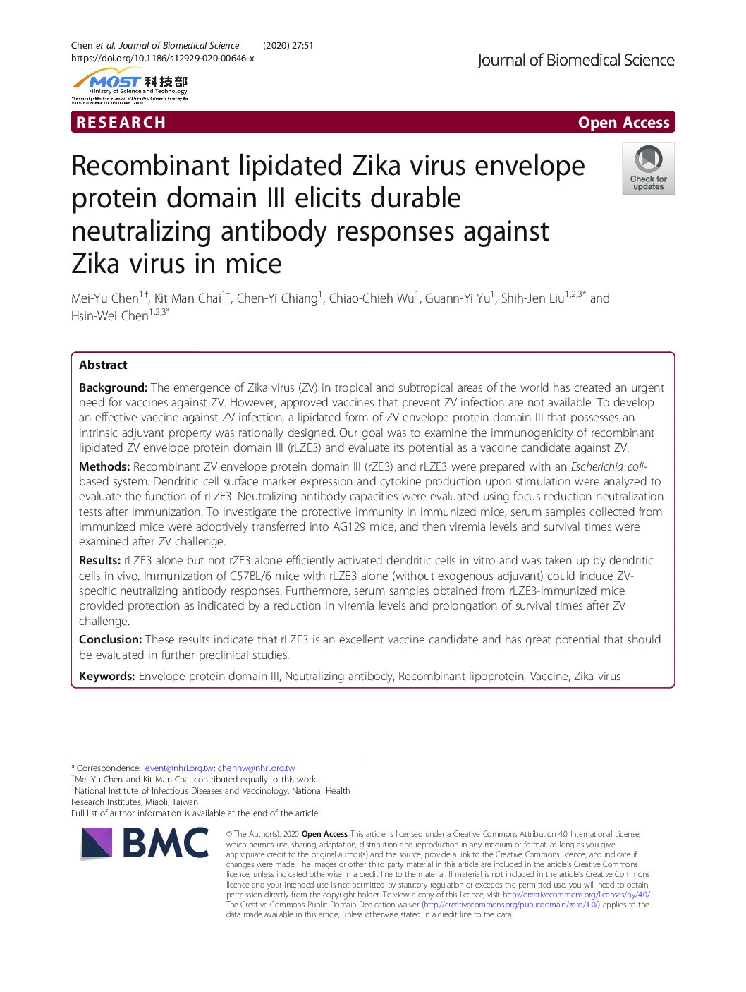 Bacteria – Escherichia coli – Zika virus (rLZE3) – Inclusion bodies – Taiwan – 2020