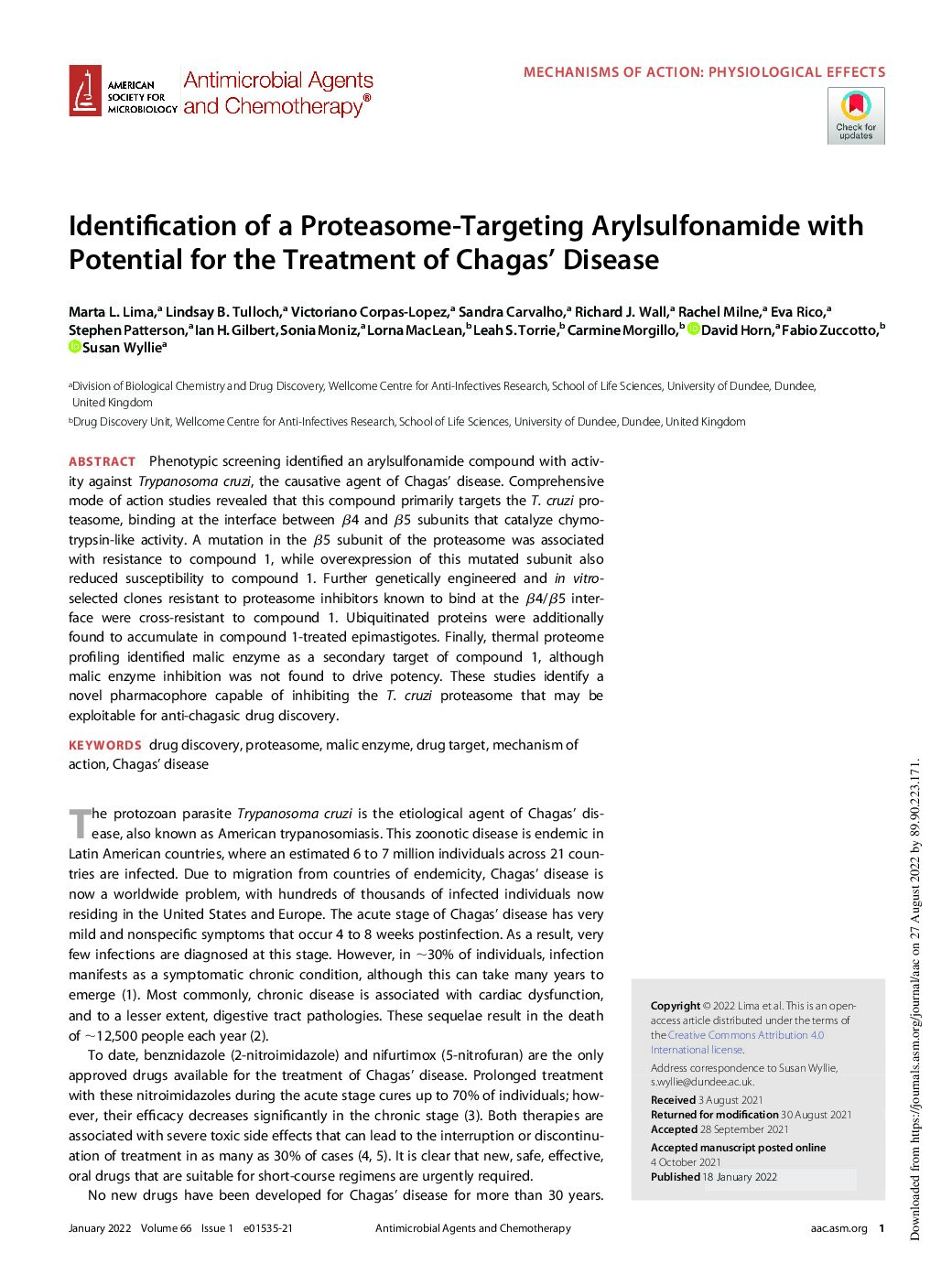 Parasite – Trypanosoma cruzi – University of Dundee GSK UK – OS – 2022